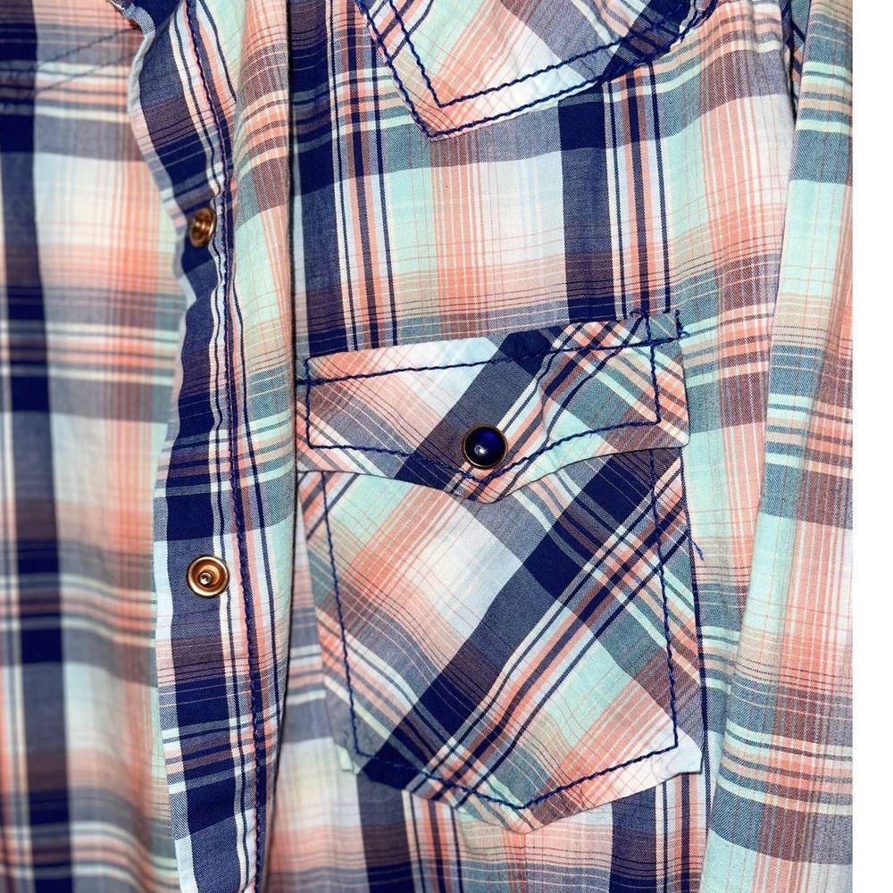 Cruel Western Wear Mens Blue Button Snap Plaid XXL Long Sleeve Button Front Top - Picture 6 of 6